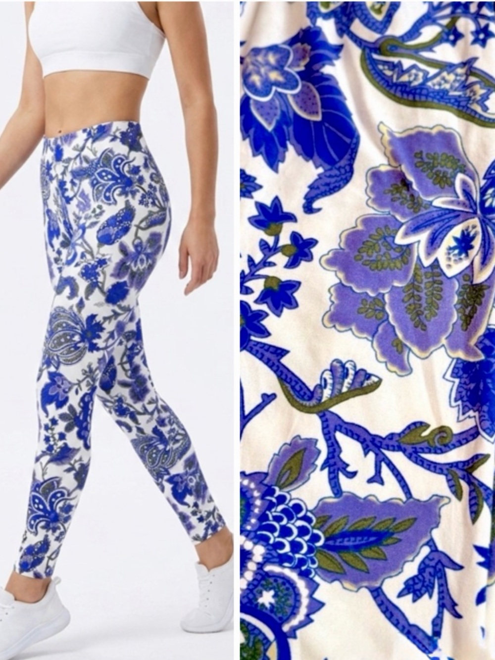DREAM LEGGINGS Blue & White Chinoiserie Paisley Floral High Waisted Leggings
